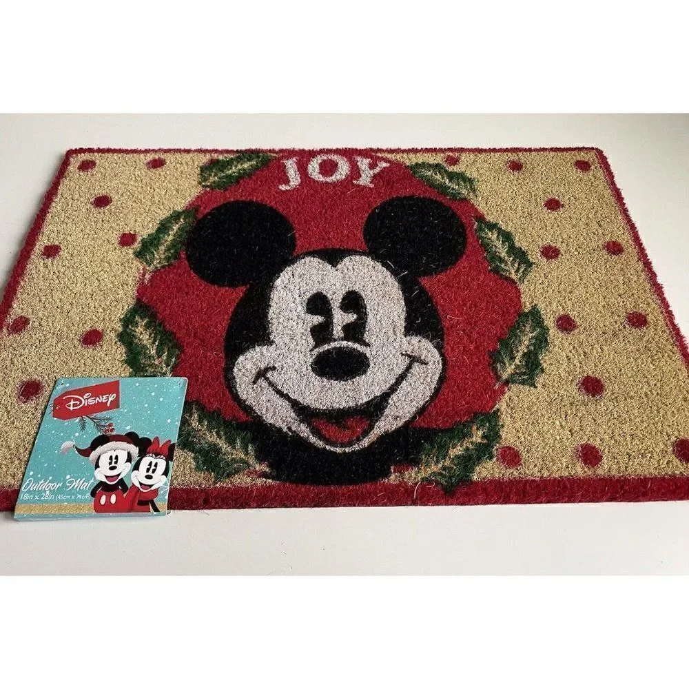 Disney Mickey Mouse Mistletoe Christmas Holiday Coir Door Mat 18x28” Outdoor NEW